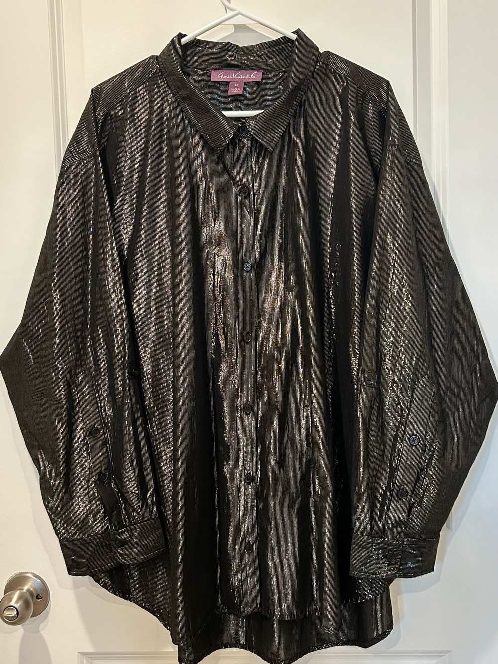 Gloria Vanderbilt Shimmering Black long Sleeved Dress Shirt size 3X